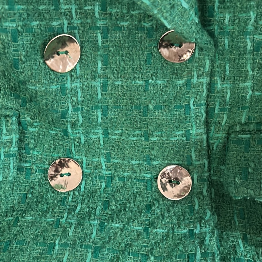 Zara Green Tweed Blazer with Gold Buttons - Picture 4 of 8